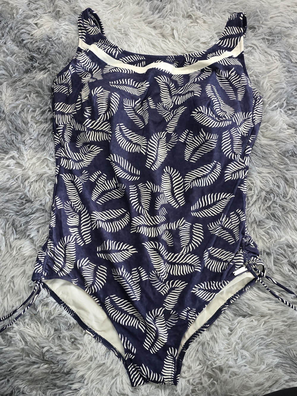 Navy Leaf-Print One-Piece Swimsuit With Tie Details - Picture 2 of 11